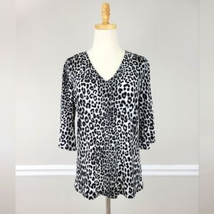 Michael Kors Leopard Print 3/4  Flare Sleeves V Neck Top